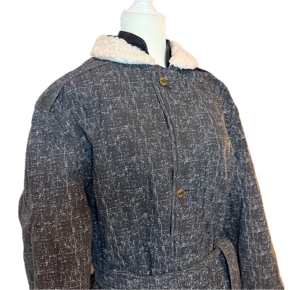 Dosha 1980’s Vintage Longline Belted Coat with Faux Fur Trim - Size Large - Picture 6 of 10